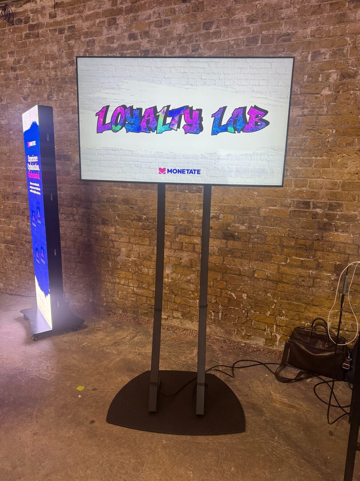 55 inch screen installed on an exhibition stand